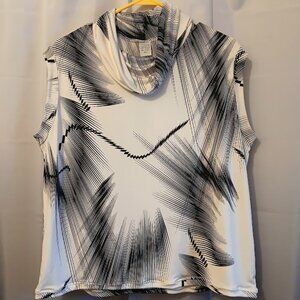 Nwt Cowl Blouse Top womens XL Ivory Black Geometric Abstract print Stretch knit